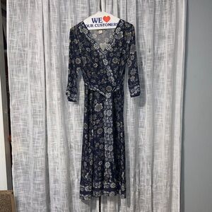Floral Navy Wrap Dress 100% Silk